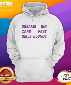 Blonde girl in a hoodie with a stylish car, embodying dreams of big cars and fast girls in a vibrant urban setting.