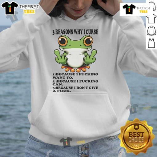 Alt Text: Nice Frog hoodie featuring '3 Reasons Why I Curse I Dont Give A Fck' design, perfect for casual streetwear.