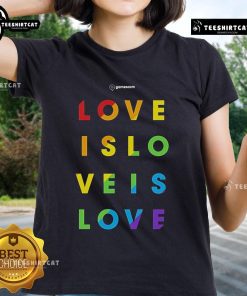 Nice Gamescom Love is Love Pride ladies tee featuring vibrant colors and a bold LGBTQ+ design celebrating inclusivity.