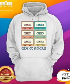 Nice Gen X Rocks retro cassette tape hoodie featuring vibrant graphics and a stylish design for nostalgic fashion lovers.