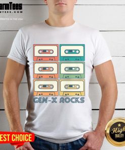 Nice Gen-X Rocks Retro Cassette Tape T-Shirt featuring a vibrant cassette graphic, perfect for vintage music lovers.