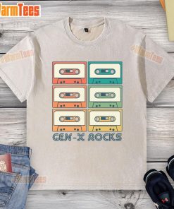 Nice Gen X Rocks Retro Cassette Tape Washed T-Shirt featuring vibrant cassette design on a stylish, comfortable tee.