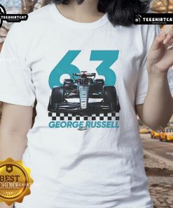 Alt Text: Nice George Russell Formula One F1 signature ladies tee featuring stylish design for racing fans and enthusiasts.