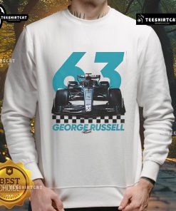 Alt Text: George Russell Formula One F1 signature sweatshirt showcasing stylish design and vibrant colors for racing fans.