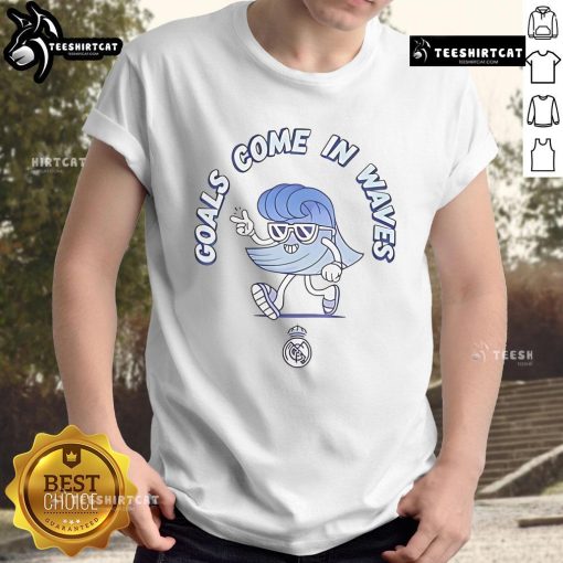 Real Madrid T-Shirt featuring 'Nice Goals Come In Waves' design, perfect for fans and football enthusiasts.