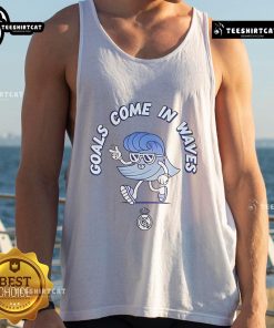 Stylish Real Madrid tank top featuring 'Nice Goals Come in Waves' design, perfect for fans and casual wear.
