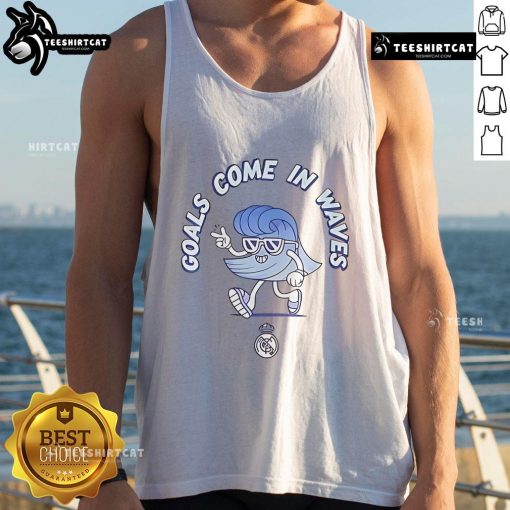 Stylish Real Madrid tank top featuring 'Nice Goals Come in Waves' design, perfect for fans and casual wear.