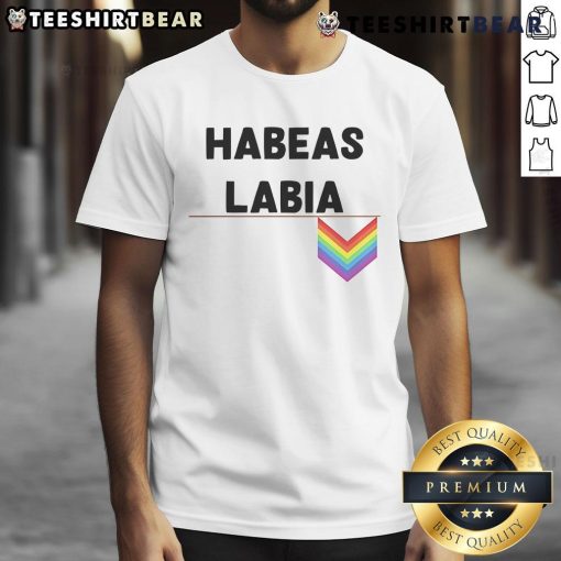 Nice Habeas Labia Pride Logo T-Shirt featuring vibrant colors and a bold design celebrating LGBTQ+ pride and inclusivity.