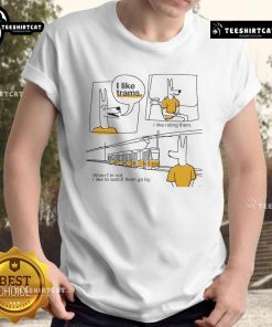Nice 'I Like Trams I Like Riding Them' T-Shirt design featuring a colorful tram graphic, perfect for tram enthusiasts.