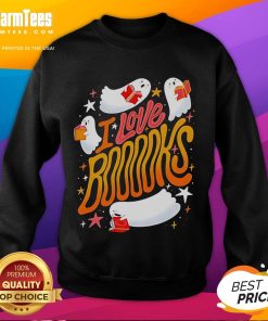 Cozy 'Nice I Love Booooks' Halloween season sweatshirt featuring spooky designs, perfect for book lovers and fall festivities.