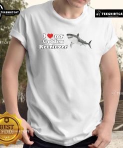 Golden Retriever Shark T-Shirt featuring a fun design, perfect for dog lovers who adore their pets.