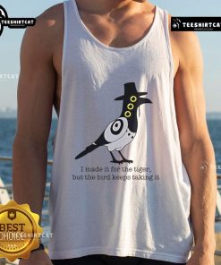 Stylish tank top featuring a playful design of a tiger and a bird, perfect for casual summer wear.