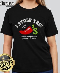Funny 'I Stole This From A Chili's' ladies tee showcasing a playful design for casual wear and humor.
