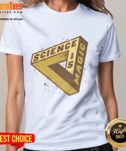 Womens tee featuring 'Nice Impossible Science is Magic' optical illusion design, perfect for science and magic enthusiasts.