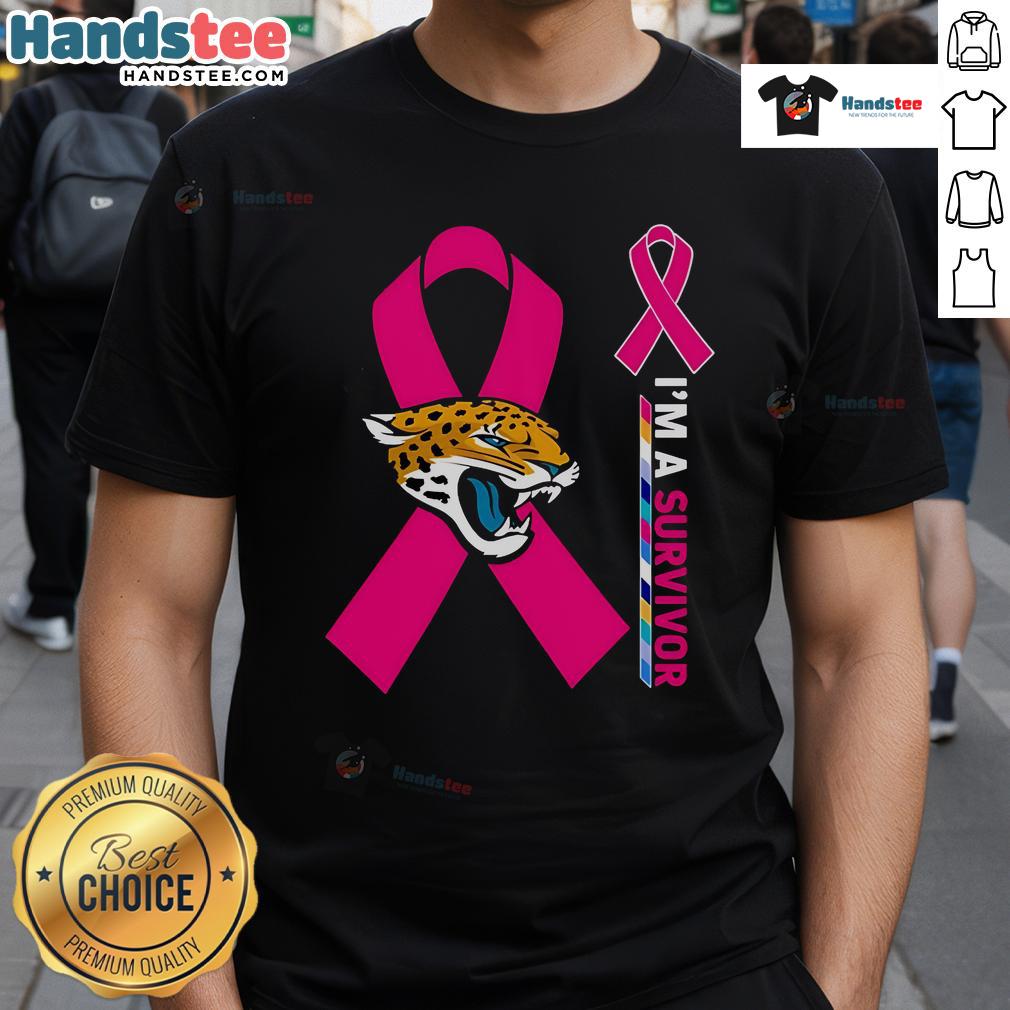 Nice Jacksonville Jaguars X Cancer Awareness I'M A Survivor T Shirt Alt Text: Nice Jacksonville Jaguars X Cancer Awareness I'M A Survivor T-Shirt featuring team colors and supportive design.