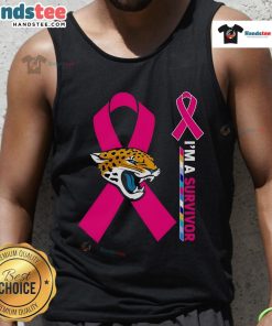 Jacksonville Jaguars cancer awareness tank top featuring 'I'm a Survivor' design, perfect for supporters and survivors.