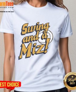 Nice Jacob Misiorowski of the Milwaukee Brewers swinging a bat in a Miz ladies tee during a game.