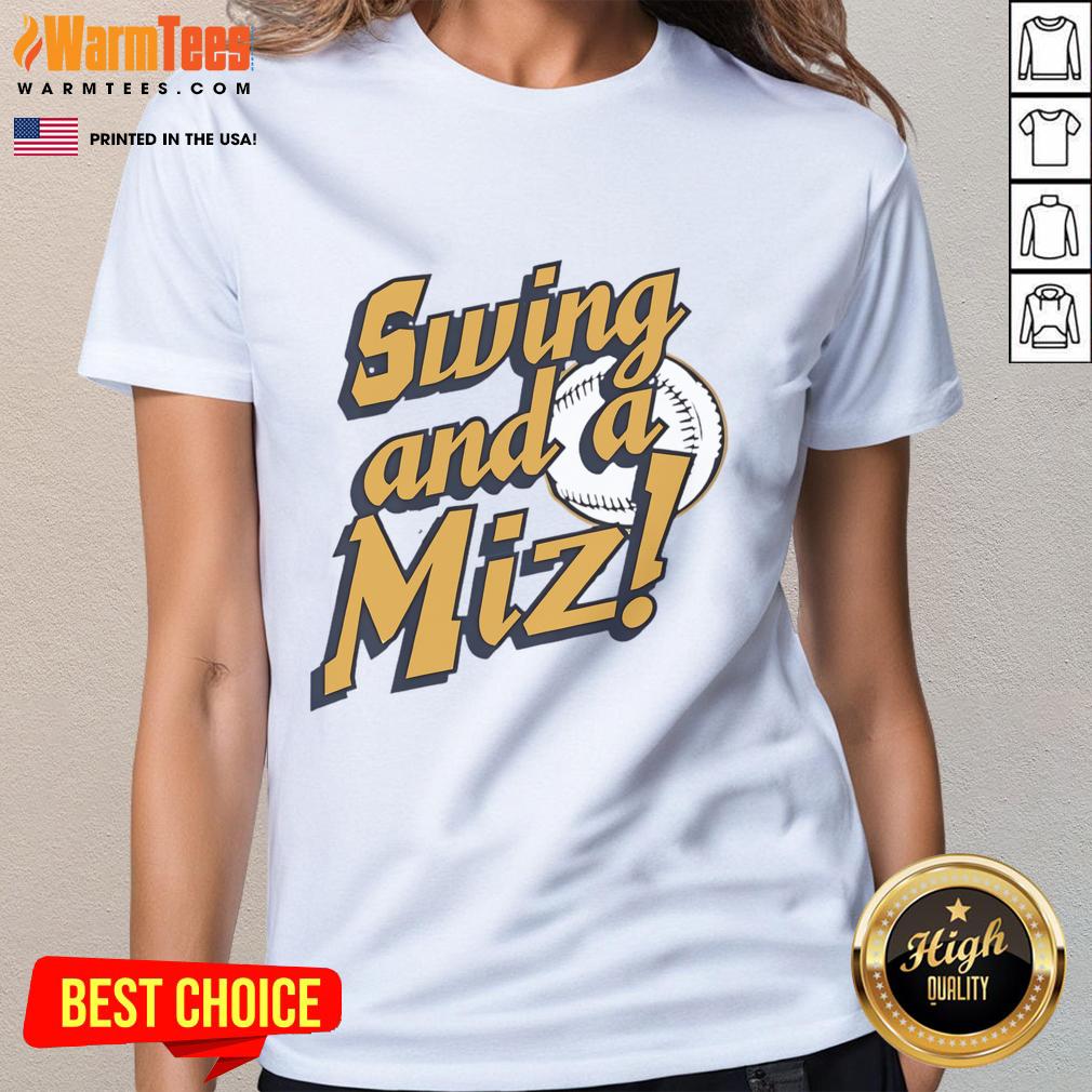 Nice Jacob Misiorowski Milwaukee Brewers Swing And A Miz Ladies Tee Nice Jacob Misiorowski of the Milwaukee Brewers swinging a bat in a Miz ladies tee during a game.