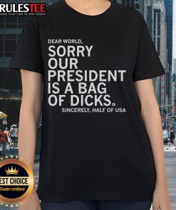 Nice Jamie Bonkiewicz wearing our 'President is a Bag of Dicks' ladies tee, showcasing a bold graphic design and casual style.