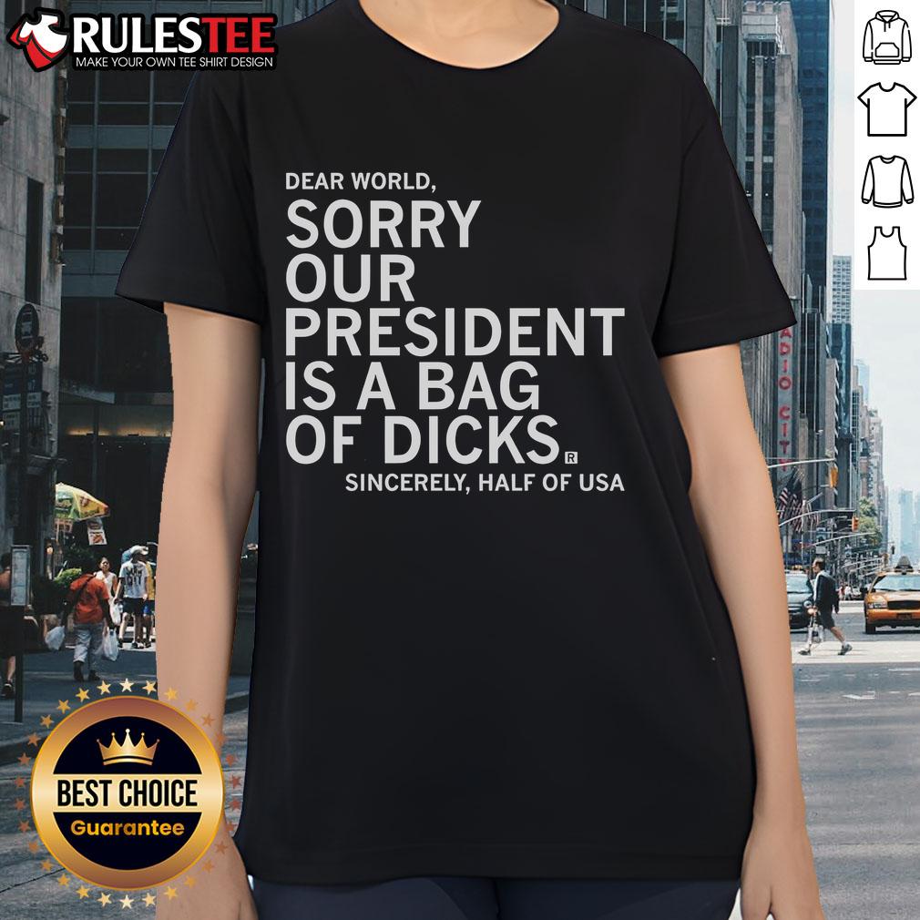 Nice Jamie Bonkiewicz Wearing Our President Is A Bag Of Dicks Ladies Tee Nice Jamie Bonkiewicz wearing our 'President is a Bag of Dicks' ladies tee, showcasing a bold graphic design and casual style.