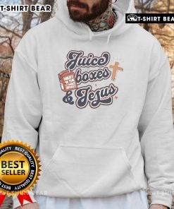 Colorful juice boxes and a stylish Jesus hoodie displayed together, perfect for casual outings and fun gatherings.