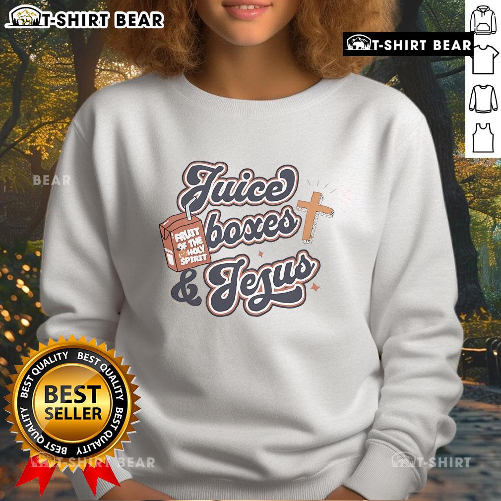 Nice Juice Boxes And Jesus Sweatshirt Colorful juice boxes beside a cozy Jesus sweatshirt, perfect for casual outings and faith-inspired fashion.