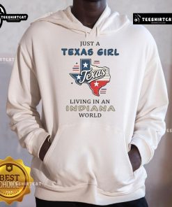 Alt Text: Texas girl living in Indiana world hoodie, showcasing a stylish design perfect for proud Texans in Indiana.