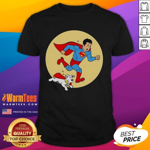 Nice Kal-El and Krypto T-Shirt featuring The Adventures of Tintin, perfect for superhero fans and collectors.