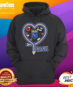 Cozy hoodie featuring a heart and pencil design, perfect for Kansas City Royals fans and passionate teachers.