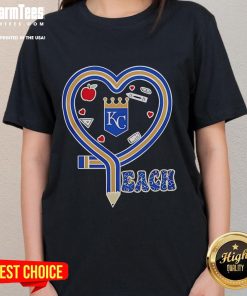 Nice Kansas City Royals Love Teaching Heart Pencil Ladies Tee featuring a stylish design for baseball fans and educators.