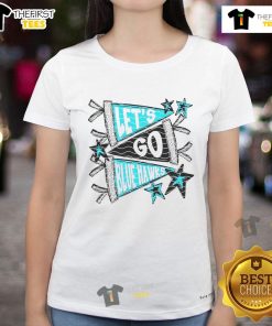 Nice Let's Go Blue Hawk Ladies Tee in vibrant blue, perfect for fans showcasing team spirit and style.