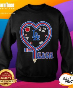 Cozy sweatshirt featuring 'Love Teaching' and Los Angeles Dodgers logo, perfect for baseball fans and educators.