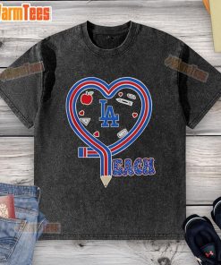 Nice Los Angeles Dodgers baseball love teaching heart pencil washed t-shirt for fans and casual wear enthusiasts.
