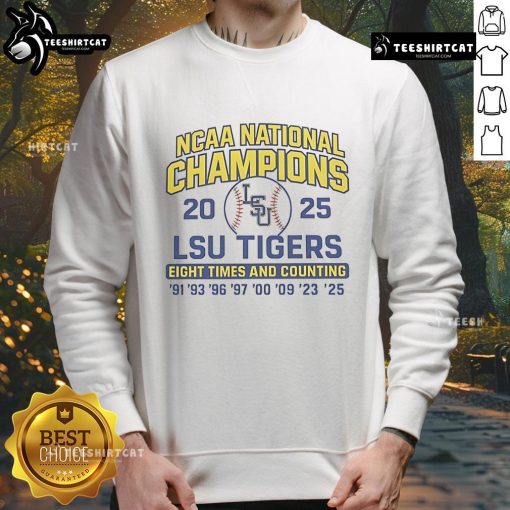 LSU Tigers 2025 NCAA Champions sweatshirt celebrating eight titles, perfect for fans and alumni of LSU sports.