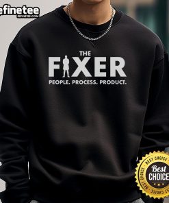 Marcus Lemonis The Fixer sweatshirt featuring 'People, Process, Product' slogan in stylish design.