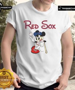 Nice Mickey Boston Sox Red Baseball T-Shirt featuring a playful Mickey Mouse design, perfect for baseball fans.
