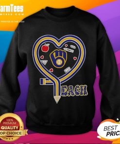 Cozy sweatshirt featuring a heart and pencil design, perfect for Milwaukee Brewers baseball fans and teaching lovers.