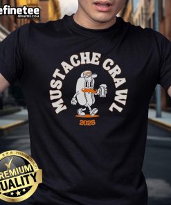 Nice Mustache Crawl 2025 hotdog T-shirt featuring a fun graphic design perfect for food lovers and event enthusiasts.