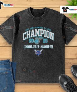 2025 Charlotte Hornets Summer League Champions washed t-shirt featuring NBA 2K26 logo, perfect for fans.