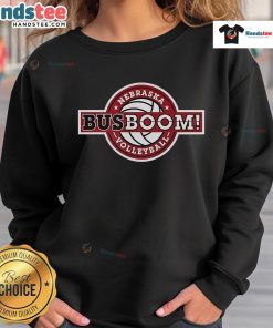 Nice Nebraska Volleyball Bus Boom Sweatshirt featuring vibrant team colors and logo, perfect for fans and athletes.