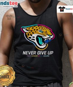 Colorful Jacksonville Jaguars tank top with 'Nice Never Give Up Fight Cancer' design, perfect for cancer awareness events.