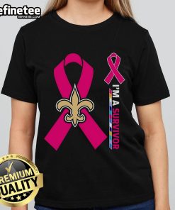 Nice New Orleans Saints X Cancer Awareness 'I'm a Survivor' Ladies Tee featuring vibrant colors and supportive design.