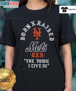 Nice New York Mets Raised in New York Town Ladies Tee featuring vibrant team colors and stylish design for fans.