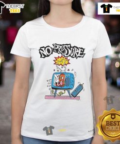 Cartoon ladies design on a Nice No Pressure TV t-shirt, perfect for casual wear and expressing a laid-back vibe.