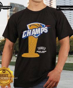 Nice OKC Thunder Champs 2024-2025 Season Trophy T-Shirt featuring vibrant team colors and championship logo design.