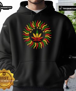 Stylish Nice One Love Rasta red, gold, and green cannabis leaf hoodie for a vibrant, laid-back look.