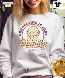 Nice Peachy Summertime is Just Ice Cream sweatshirt featuring a vibrant peach graphic, perfect for summer fashion.