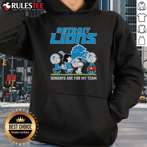 Nice Peanuts Detroit Lions hoodie with 'Sundays Are For My Team' text, perfect for football fans and game day.
