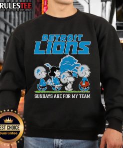 Nice Peanuts Detroit Lions 'Sundays Are For My Team' sweatshirt featuring Charlie Brown and the Lions logo.