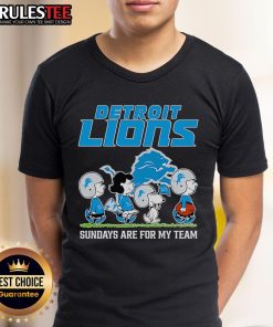 Alt Text: Nice Peanuts Detroit Lions Sundays Are For My Team T-Shirt featuring a playful design for passionate football fans.